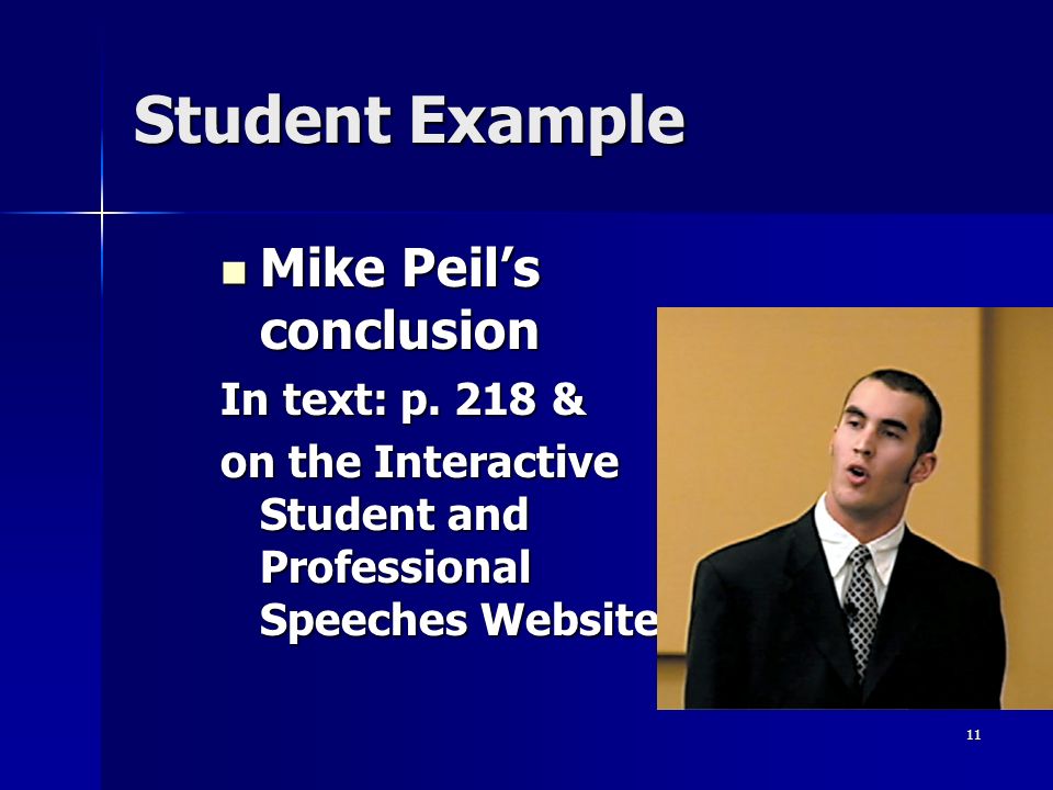 11 Student Example Mike Peil’s conclusion Mike Peil’s conclusion In text: p.