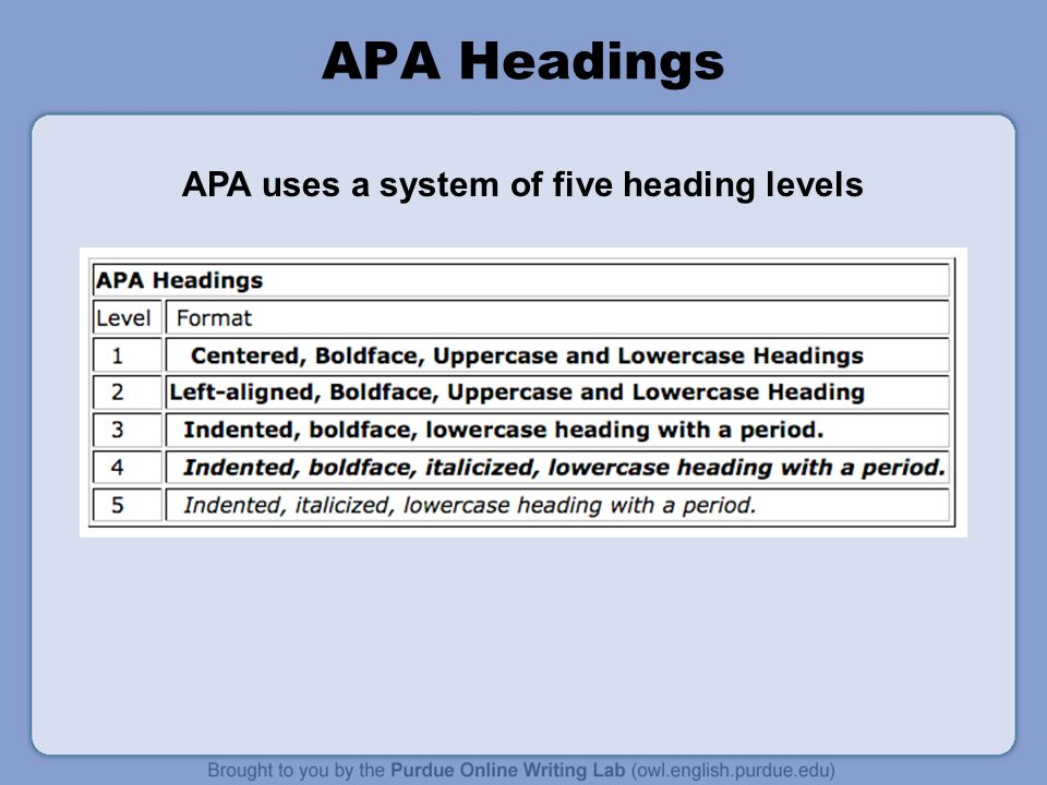 APA Headings APA uses a system of five heading levels