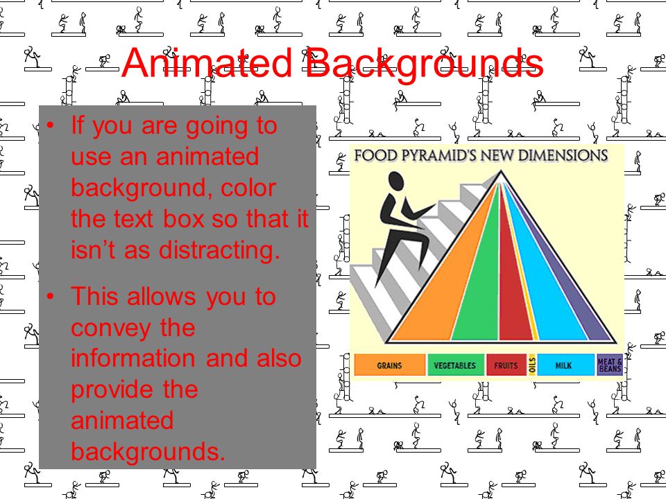 Background – Bad Avoid backgrounds that are distracting or difficult to read from Always be consistent with the background that you use
