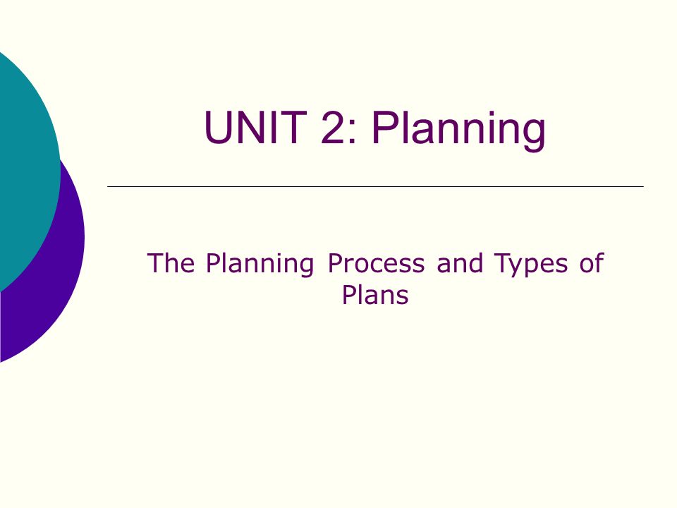 UNIT 2: Planning The Planning Process and Types of Plans