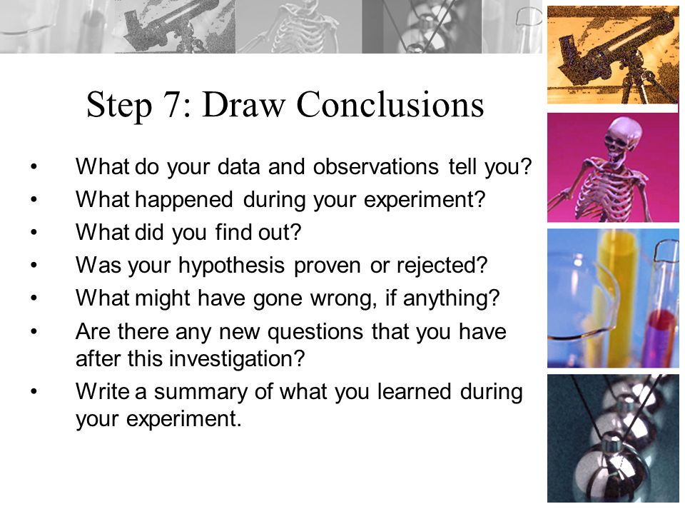 Step 7: Draw Conclusions What do your data and observations tell you.