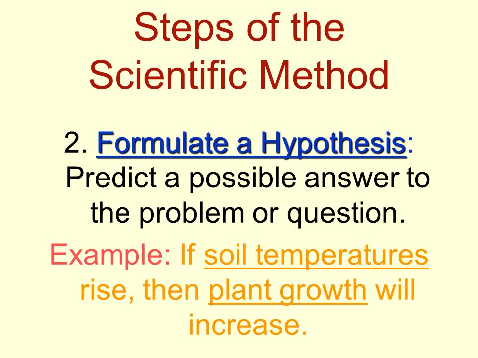 Steps of the Scientific Method Formulate a Hypothesis 2.