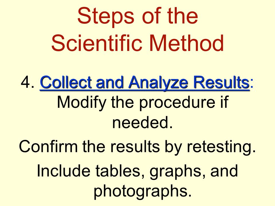 Steps of the Scientific Method Collect and Analyze Results 4.