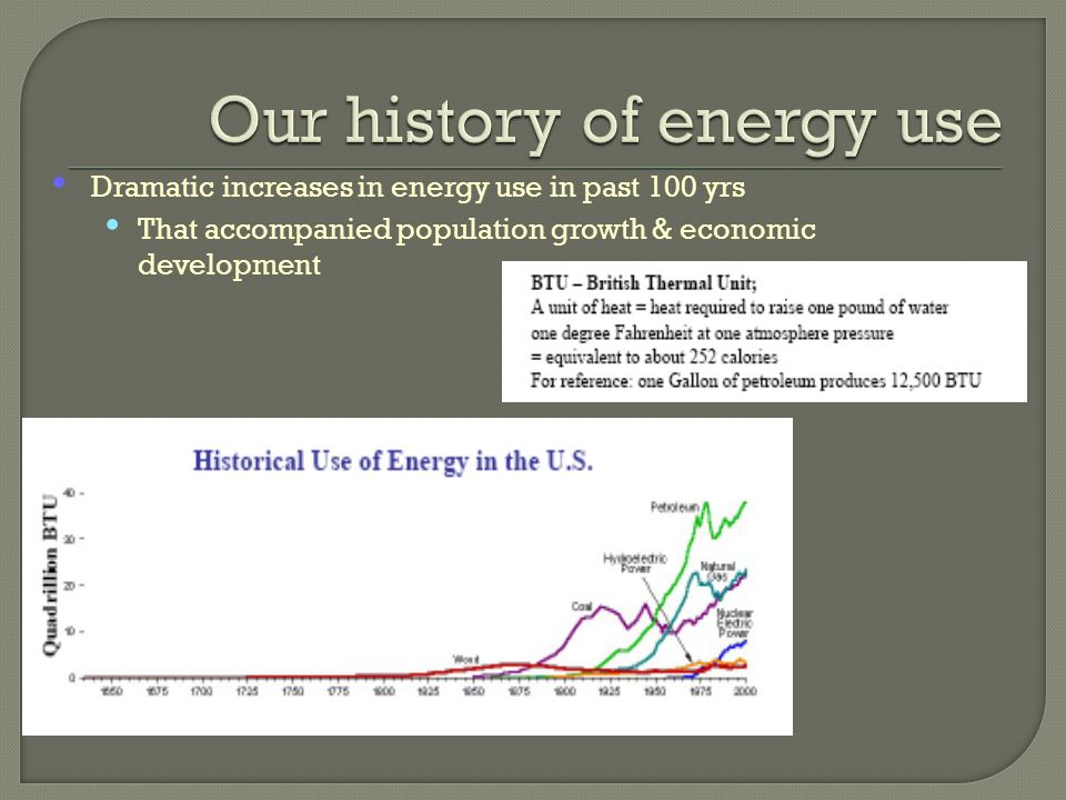 Dramatic increases in energy use in past 100 yrs That accompanied population growth & economic development