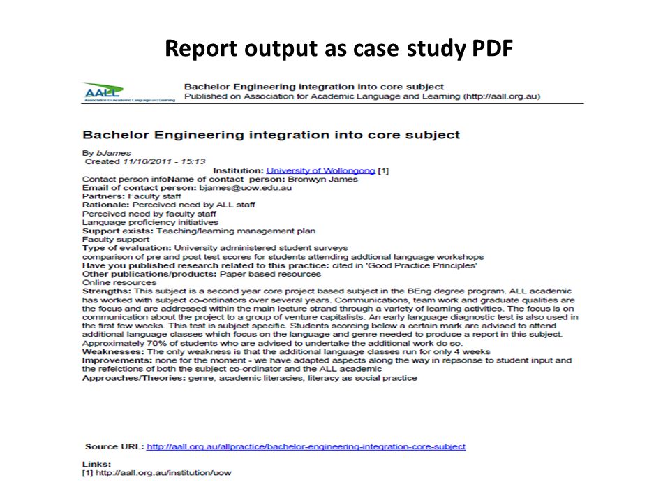 Report output as case study PDF
