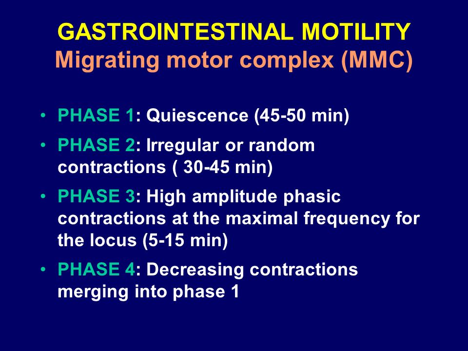 NORMAL GASTRO-DUODENAL MOTILITY Interdigestive phase - Migrating motor  complex Post-prandial phase - Gastric digestion - Emptying. - ppt download