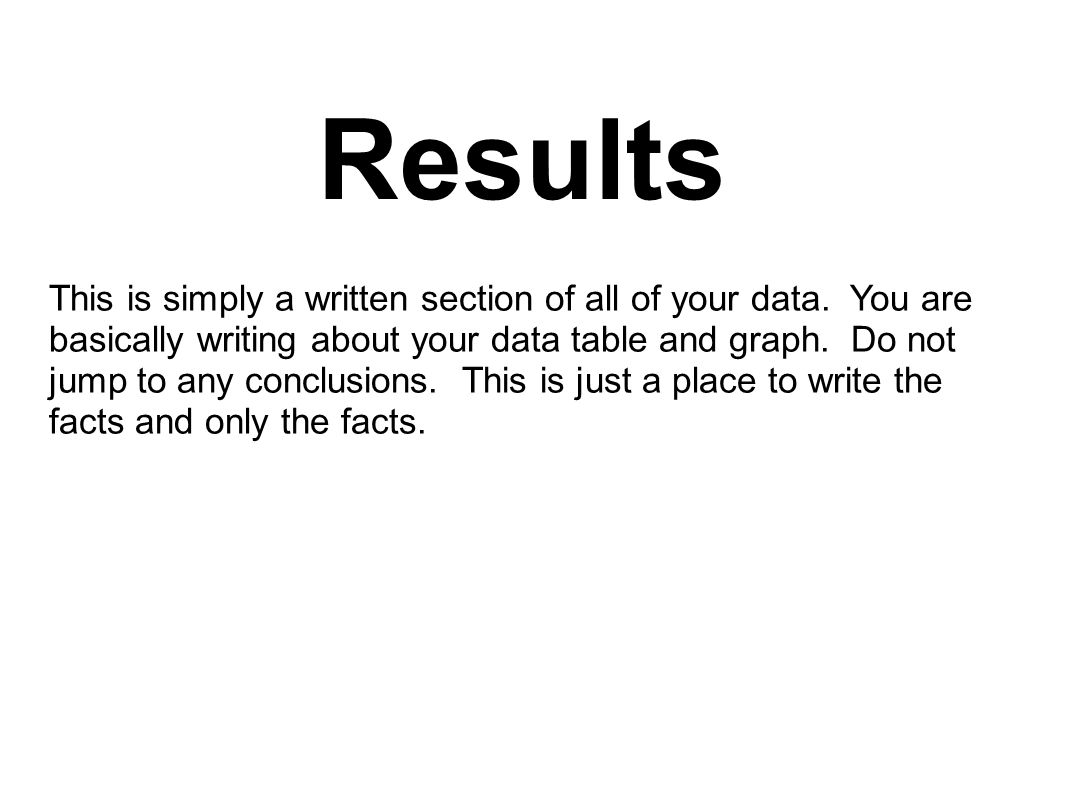 Results This is simply a written section of all of your data.