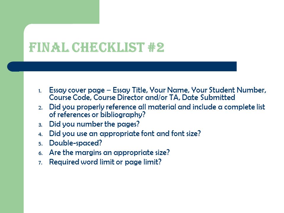 Final Checklist #2 1.