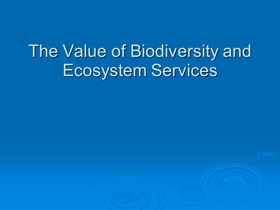 The Value of Biodiversity and Ecosystem Services
