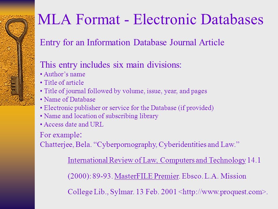 MLA Format Electronic Databases Entry For An Information Database