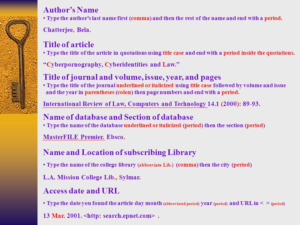 Mla Format Journal Article From A Database