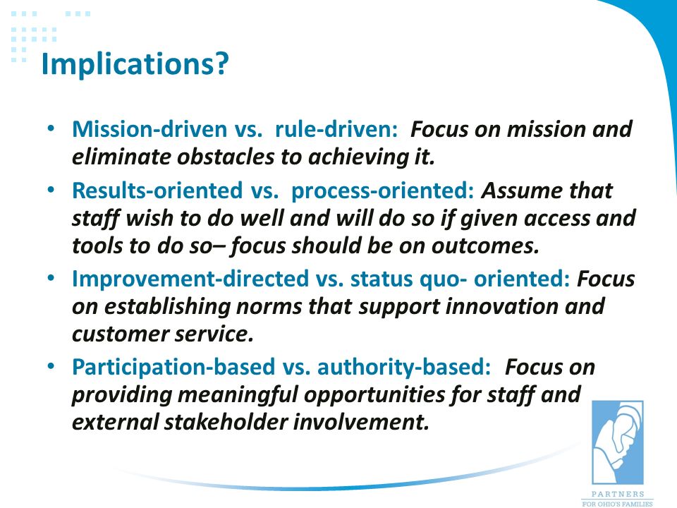 Implications. Mission-driven vs.