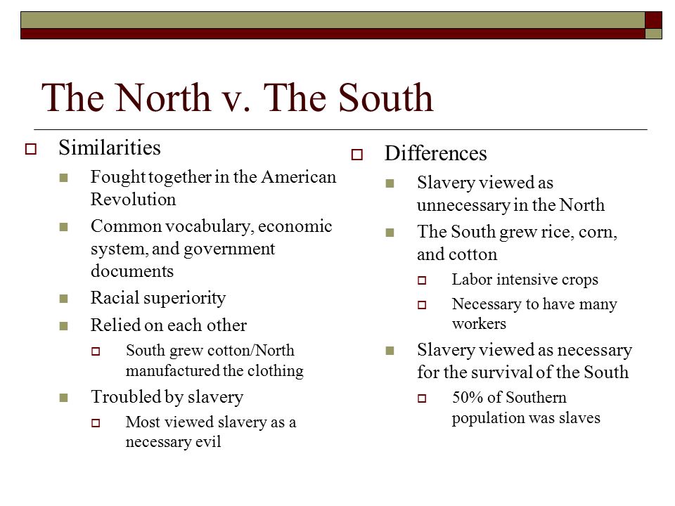 compare and contrast north and south during civil war