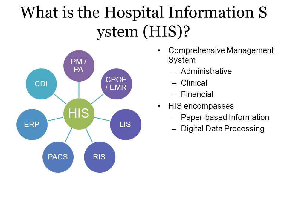 OVERVIEW OF HOSPITAL INFORMATION SYSTEM. Hospital information system (HIS)  is intersection of: 1.Information science 2.Technology 3.Healthcare. - ppt  download