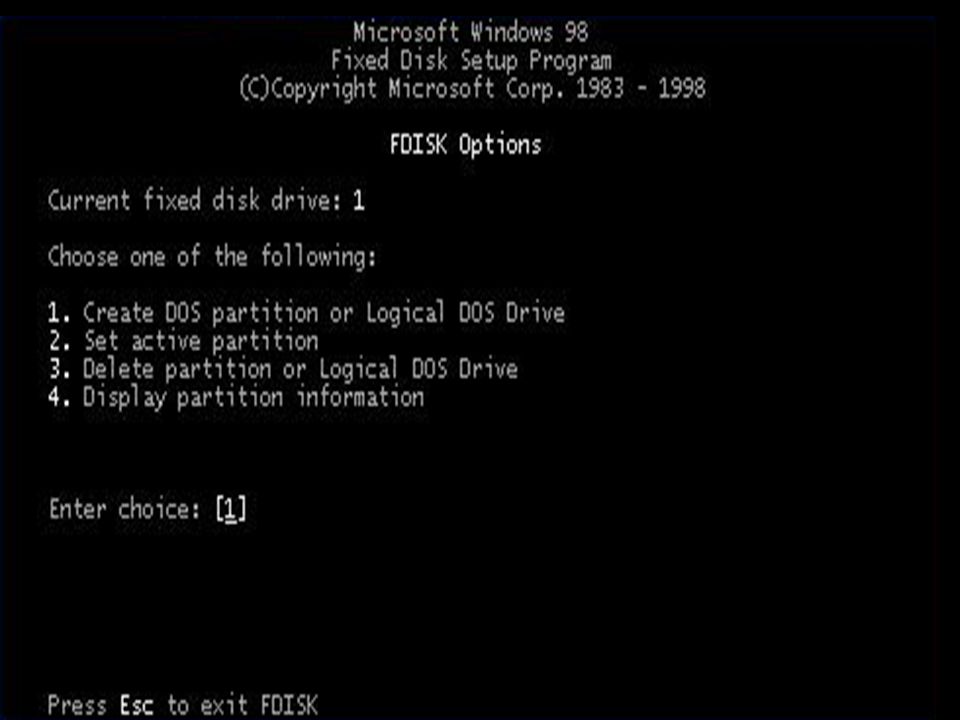 FDISK is a program supplied with MS-DOS, and Windows 9x to create and manage partitions on your hard disk.