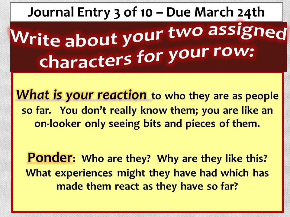 Journal Entry 3 of 10 – Due March 24th