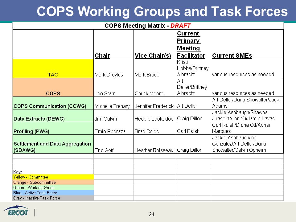 24 COPS Working Groups and Task Forces