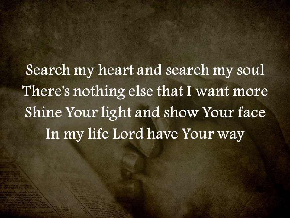 Search my heart and search my soul There s nothing else that I want more Shine Your light and show Your face In my life Lord have Your way