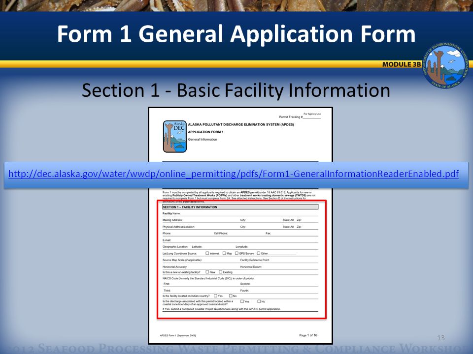 Section 1 - Basic Facility Information Form 1 General Application Form 13