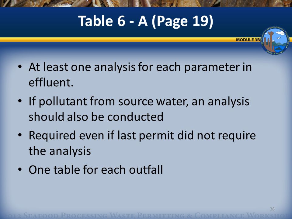 At least one analysis for each parameter in effluent.