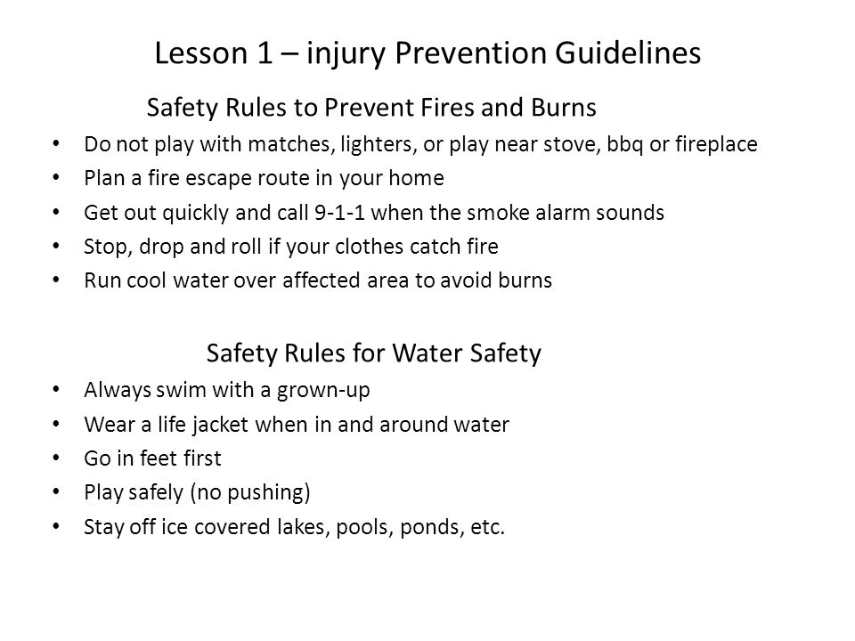 Grade 6 Personal Safety. Lesson 1 – injury Prevention Guidelines Areas ...