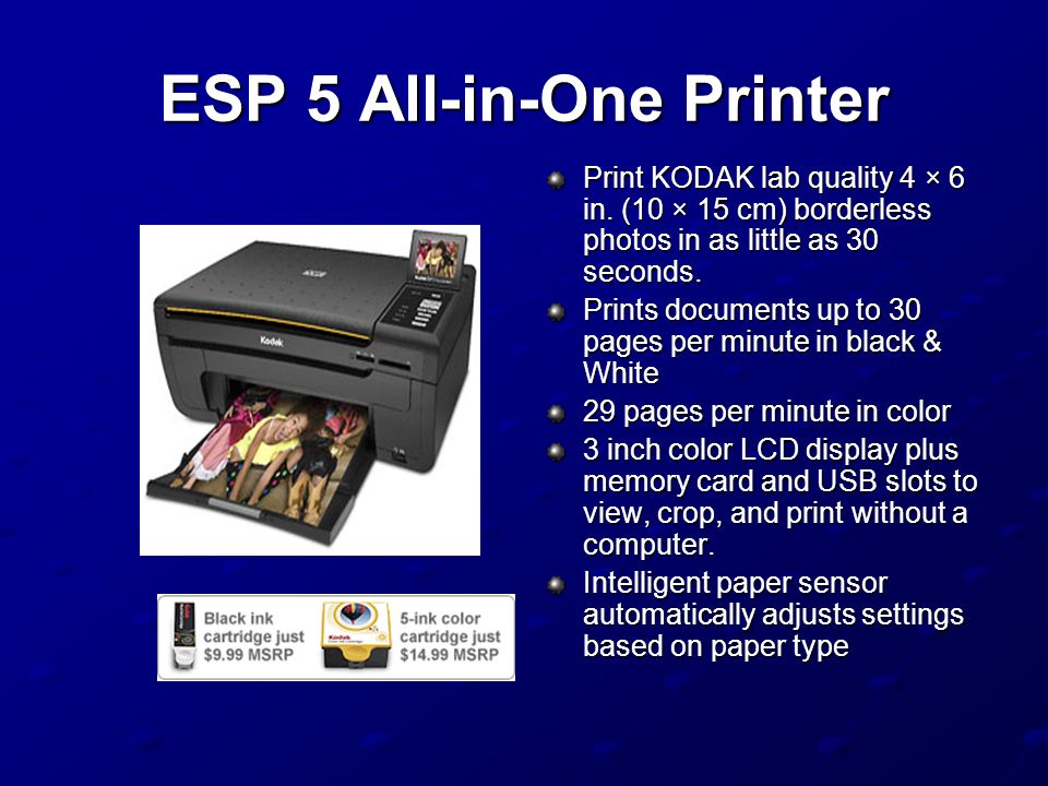 Printer Print Copy And Scan KODAK Lab Quality Photos In 30 Seconds Pages Per Minute Black White 29 Color 2 Cartridge
