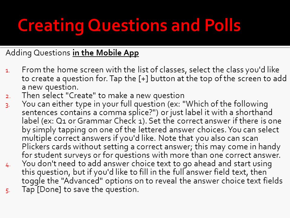 Adding Questions in the Mobile App 1.