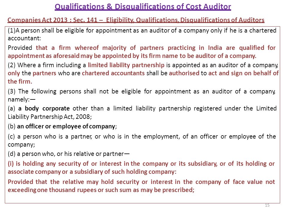 qualification and disqualification of an auditor