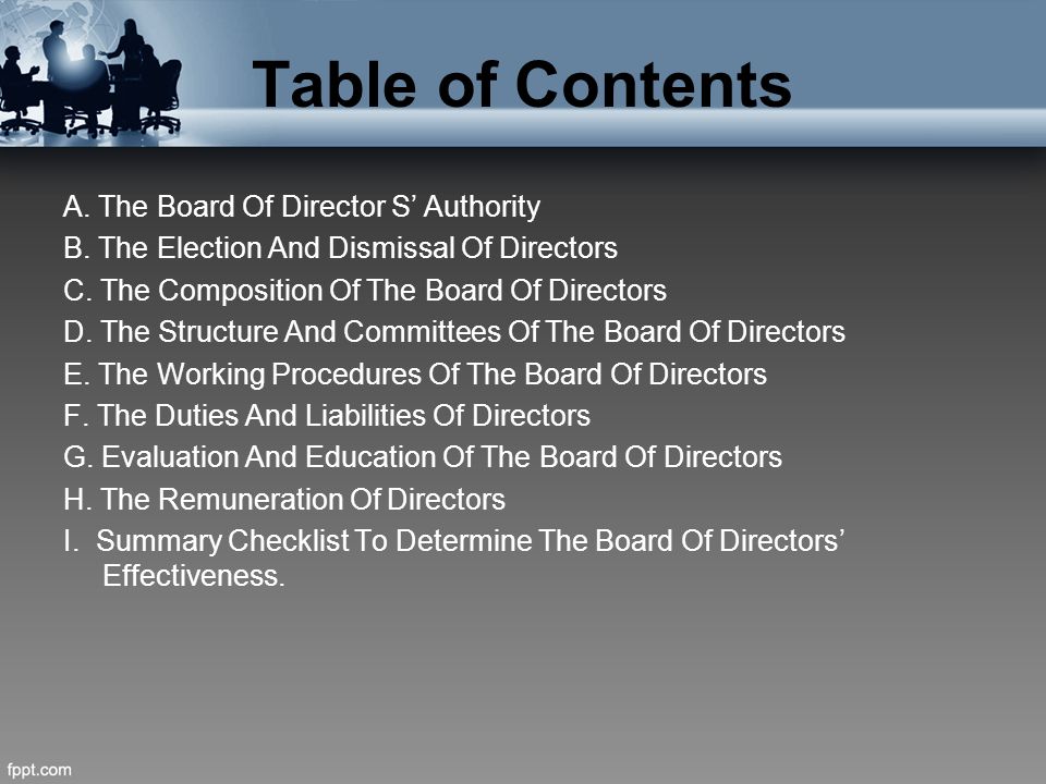 Table of Contents A. The Board Of Director S’ Authority B.