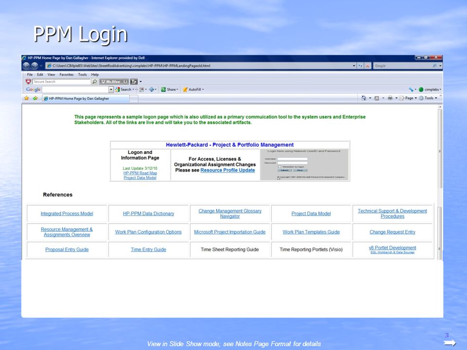 PPM Login 3 View in Slide Show mode; see Notes Page Format for details