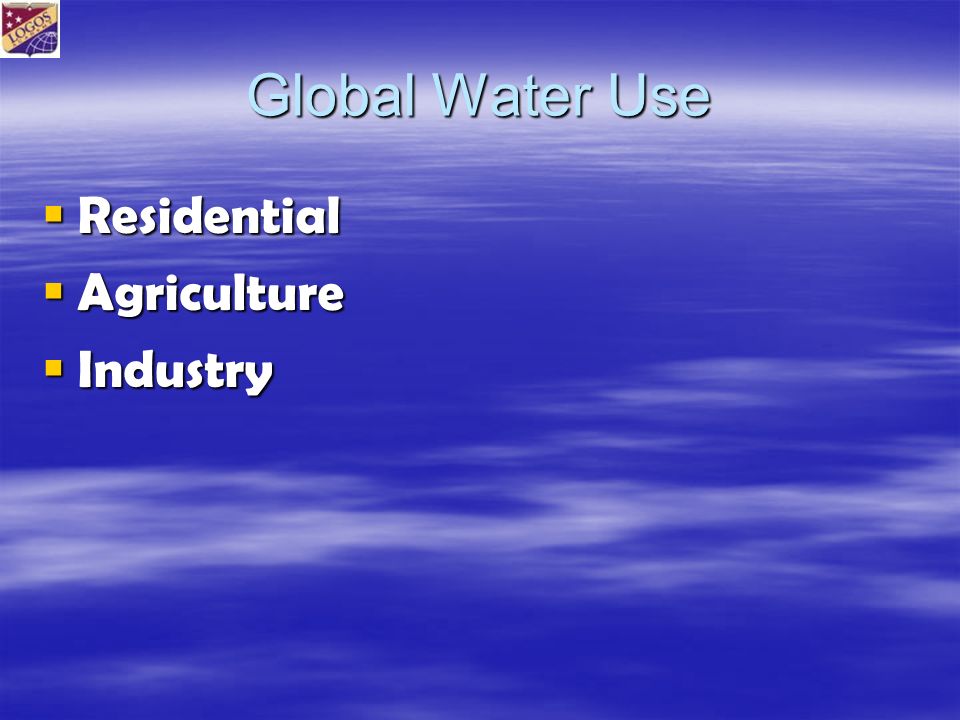 Global Water Use  Residential  Agriculture  Industry