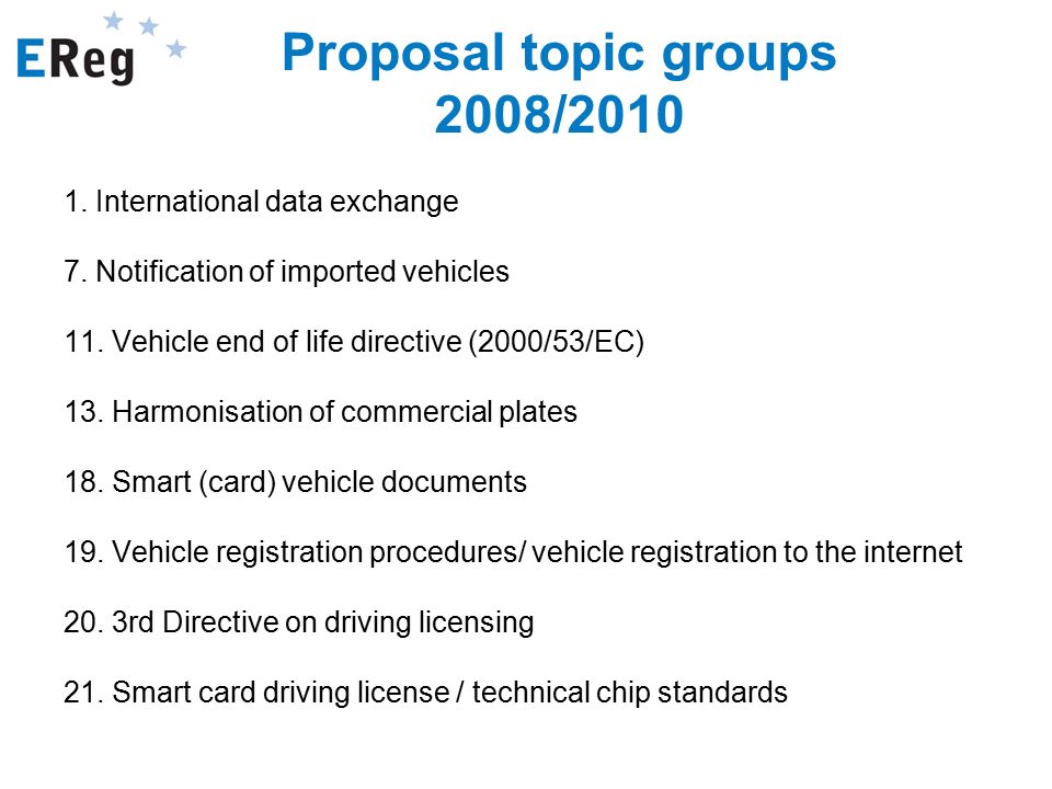 Proposal topic groups 2008/ International data exchange 7.