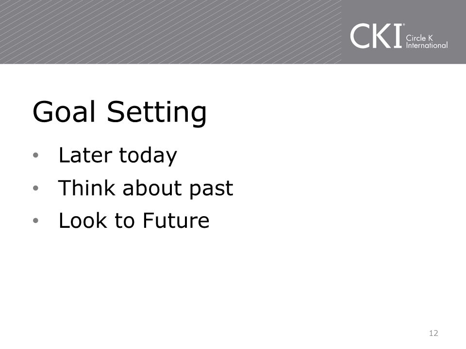 Later today Think about past Look to Future Goal Setting 12