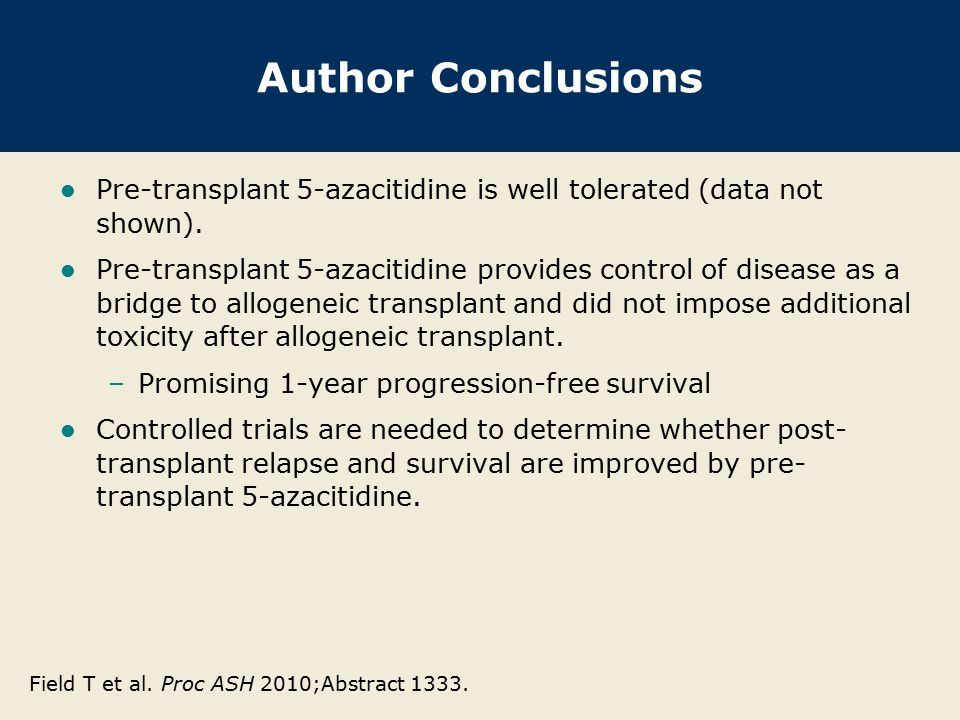 Author Conclusions Pre-transplant 5-azacitidine is well tolerated (data not shown).