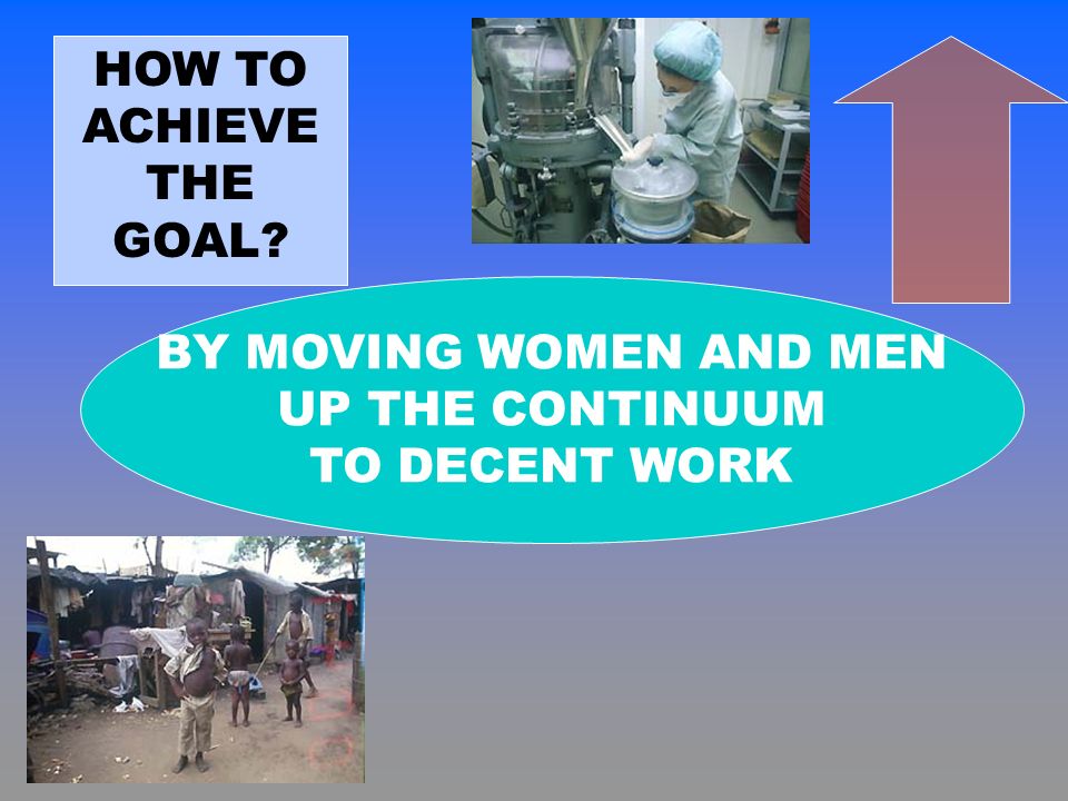 HOW TO ACHIEVE THE GOAL BY MOVING WOMEN AND MEN UP THE CONTINUUM TO DECENT WORK