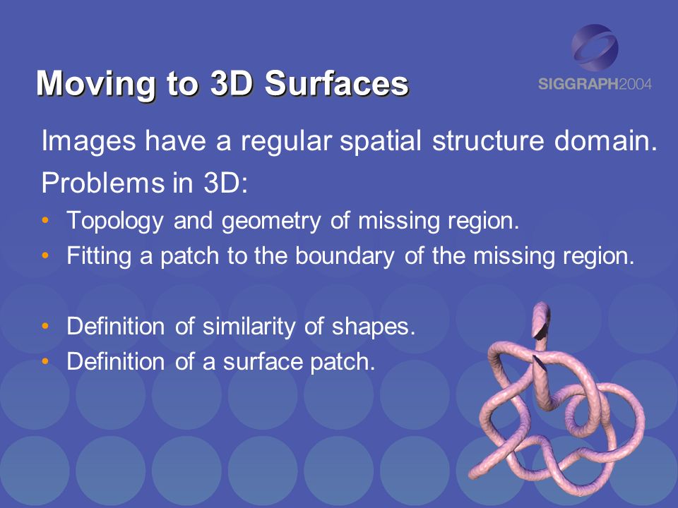 Moving to 3D Surfaces Images have a regular spatial structure domain.