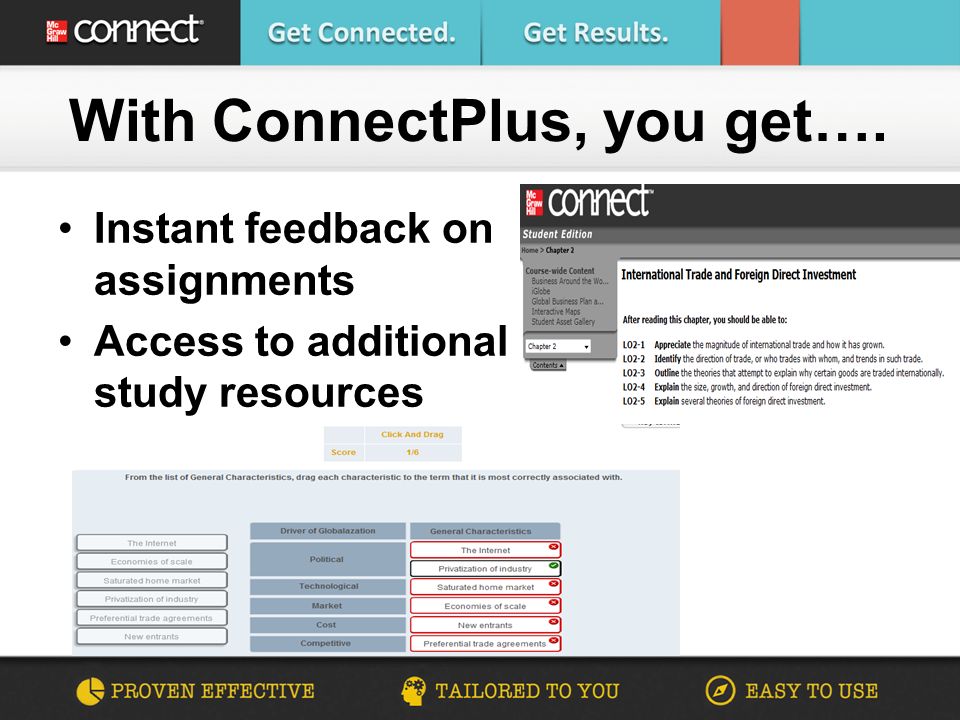 Instant feedback on assignments Access to additional study resources With ConnectPlus, you get….