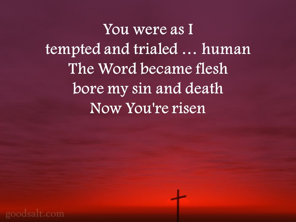You were as I tempted and trialed … human The Word became flesh bore my sin and death Now You re risen