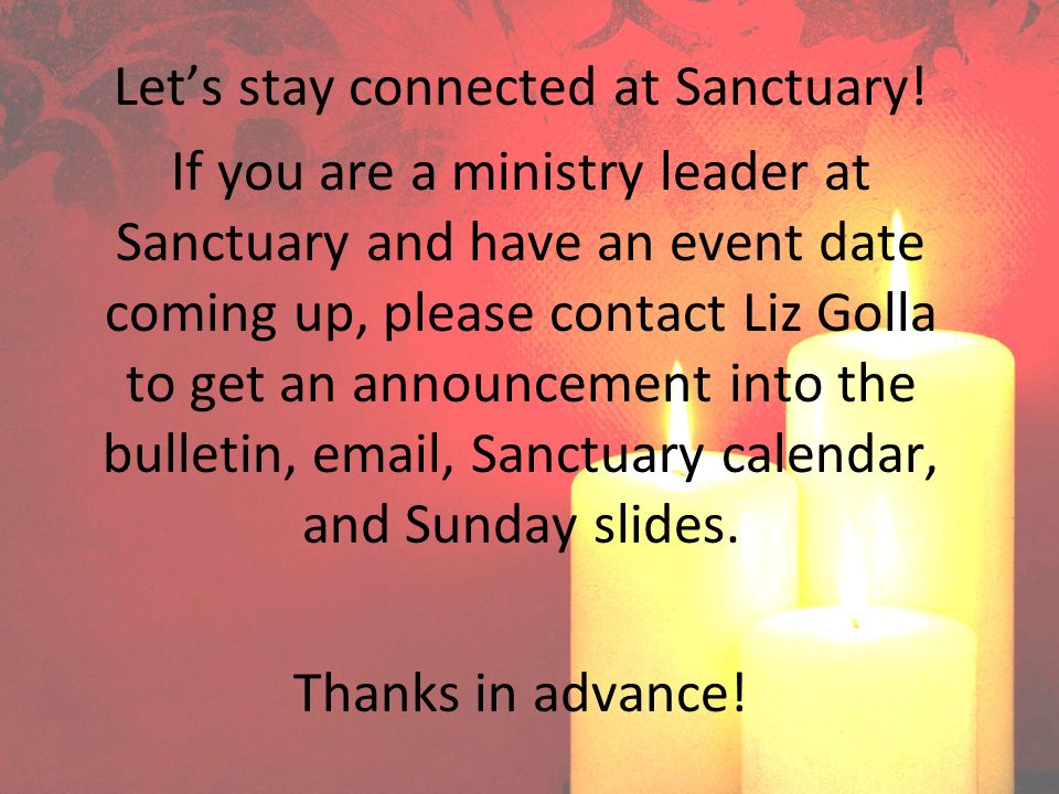 Let’s stay connected at Sanctuary.