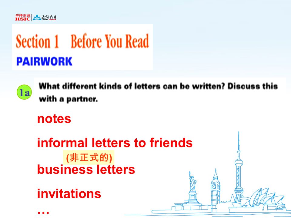 notes informal letters to friends business letters invitations … 1a ( 非正式的 )