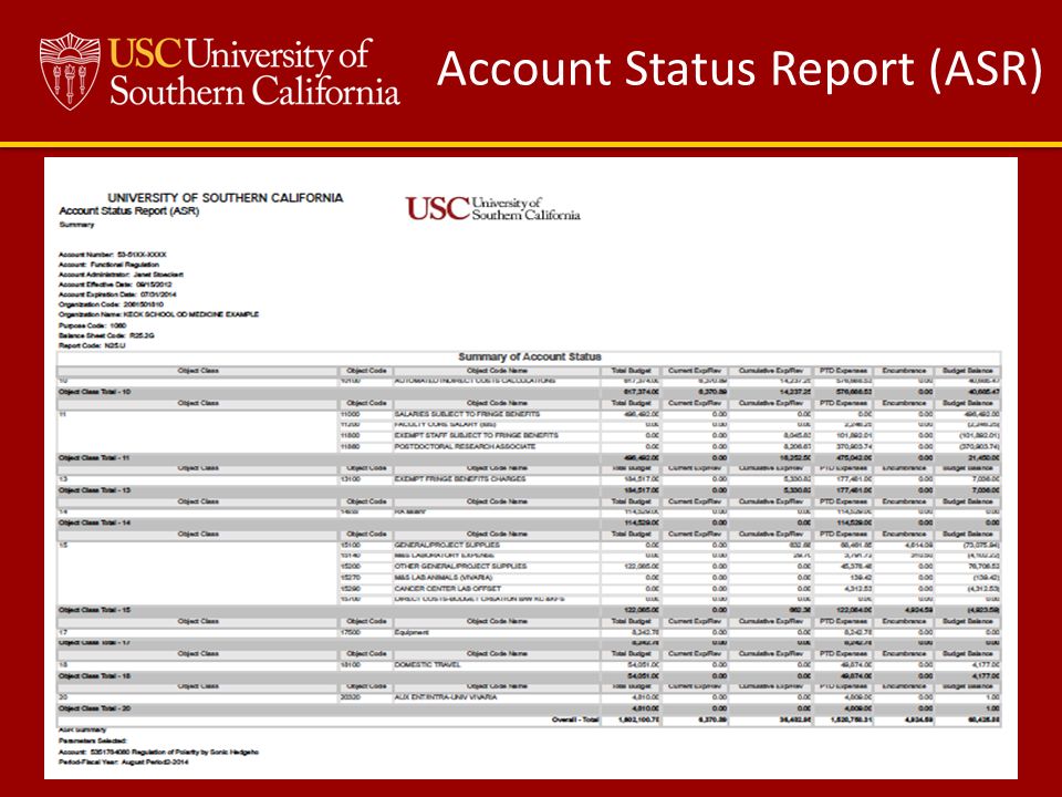 Account Status Report (ASR)