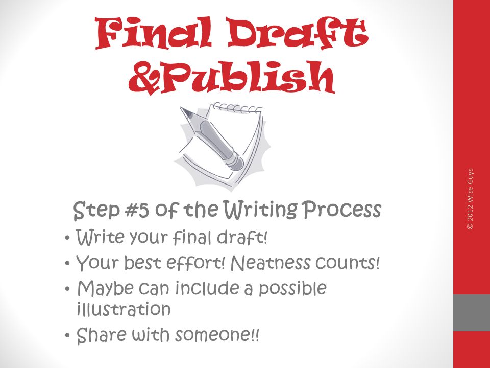 Final Draft &Publish Step #5 of the Writing Process Write your final draft.