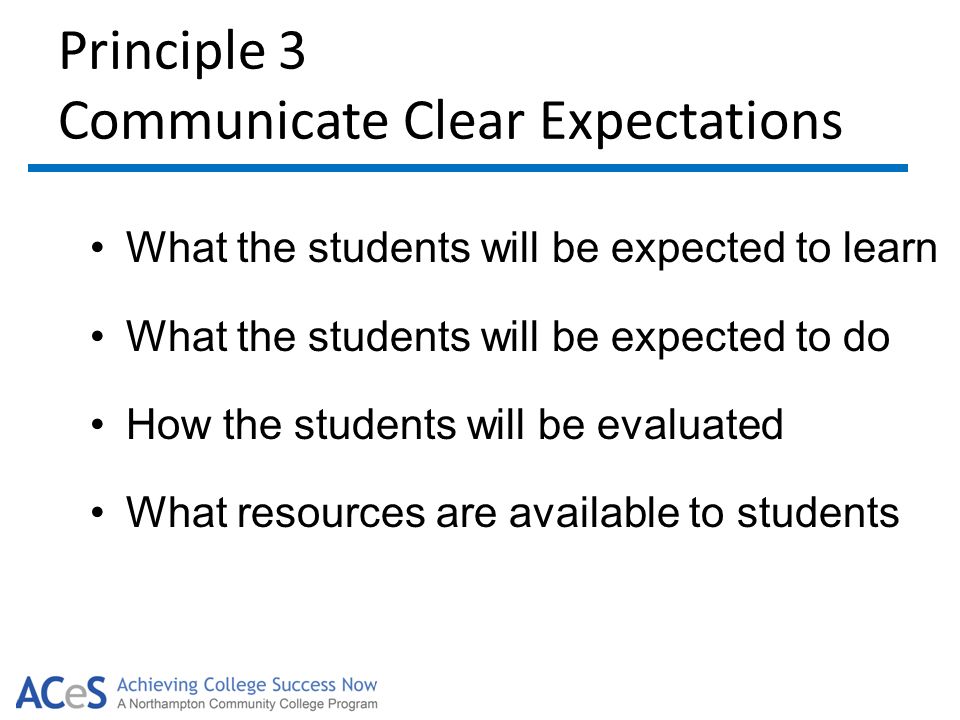 What the students will be expected to learn What the students will be expected to do How the students will be evaluated What resources are available to students
