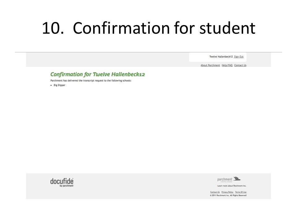 10. Confirmation for student