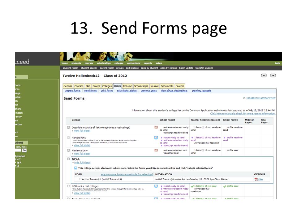 13. Send Forms page