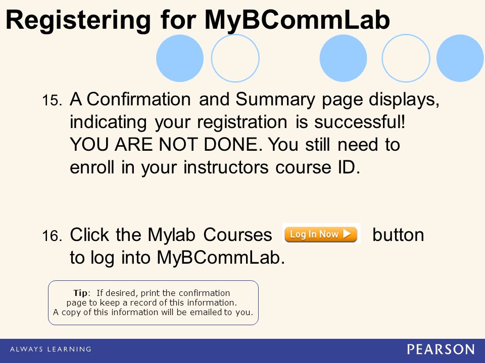 15. A Confirmation and Summary page displays, indicating your registration is successful.