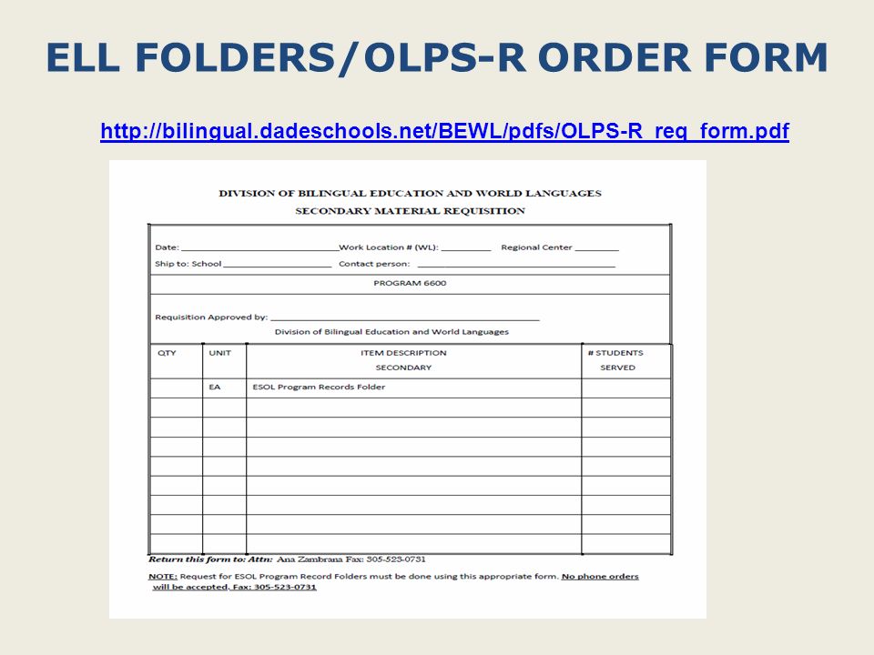 ELL FOLDERS/OLPS-R ORDER FORM