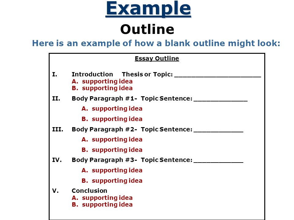 Introduction The Benefits of an Outline An outline of an essay or a report can be very helpful for two reasons: An outline will help make your essay more organized.