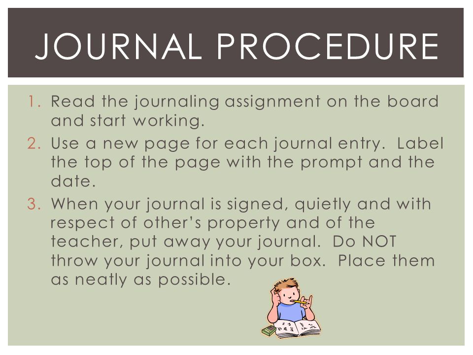 1.Read the journaling assignment on the board and start working.