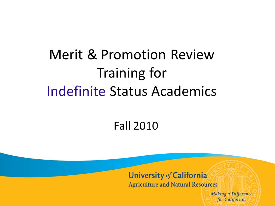 Merit & Promotion Review Training for Indefinite Status Academics Fall 2010